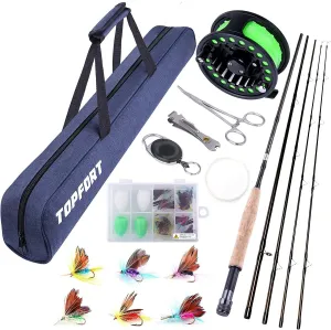 TOPFORT Fly Fishing Rod and Reel Combo Starter Kit, 4 Piece Lightweight Ultra-Portable Graphite Fly Rod Complete Starter Package with Carrier Bag