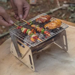 Topyond Foldable Barbecue Grill, Charcoal Grill Portable Lightweight Charcoal Grill and Smoker for Travel, Outdoor Cooking, Barbecue Camping, Picnic, Patio,Sliver