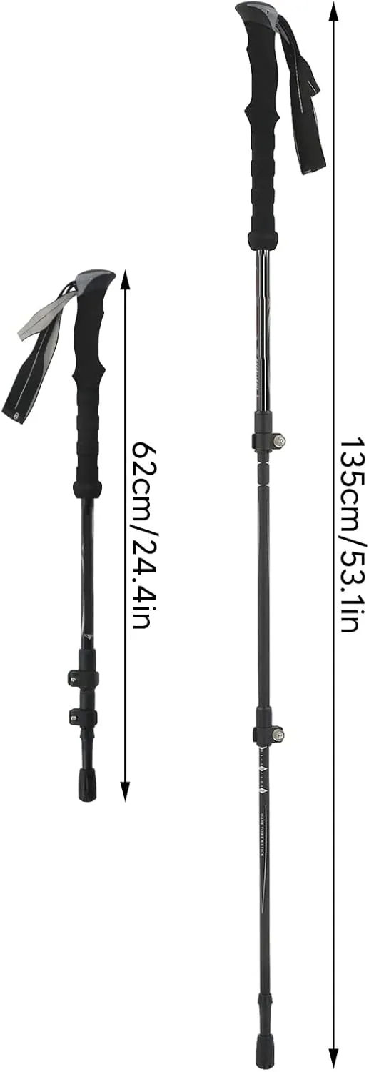 Topyond Lightweight Wear-Resistant 3-Section Carbon Fiber Hiking Pole with Ergonomic Design, Retractable Walking Stick
