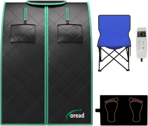 TOREAD Portable Far Infrared Sauna, 1 Person Full Body Sauna Tent with Heating Foot Pad & Folding Chair, Sauna for Infrared Home Spa, Time & Temp Remote Control (L 27.6’’ x W 31.5’’ x H 38.6’’)