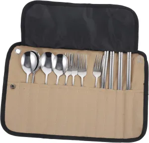 Totority Camping Tent Accessories Cutlery Set for Picnic Compact Folding Tableware Pouch