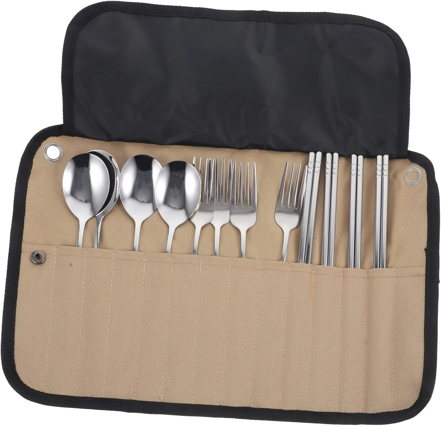 Totority Camping Tent Accessories Cutlery Set for Picnic Compact Folding Tableware Pouch