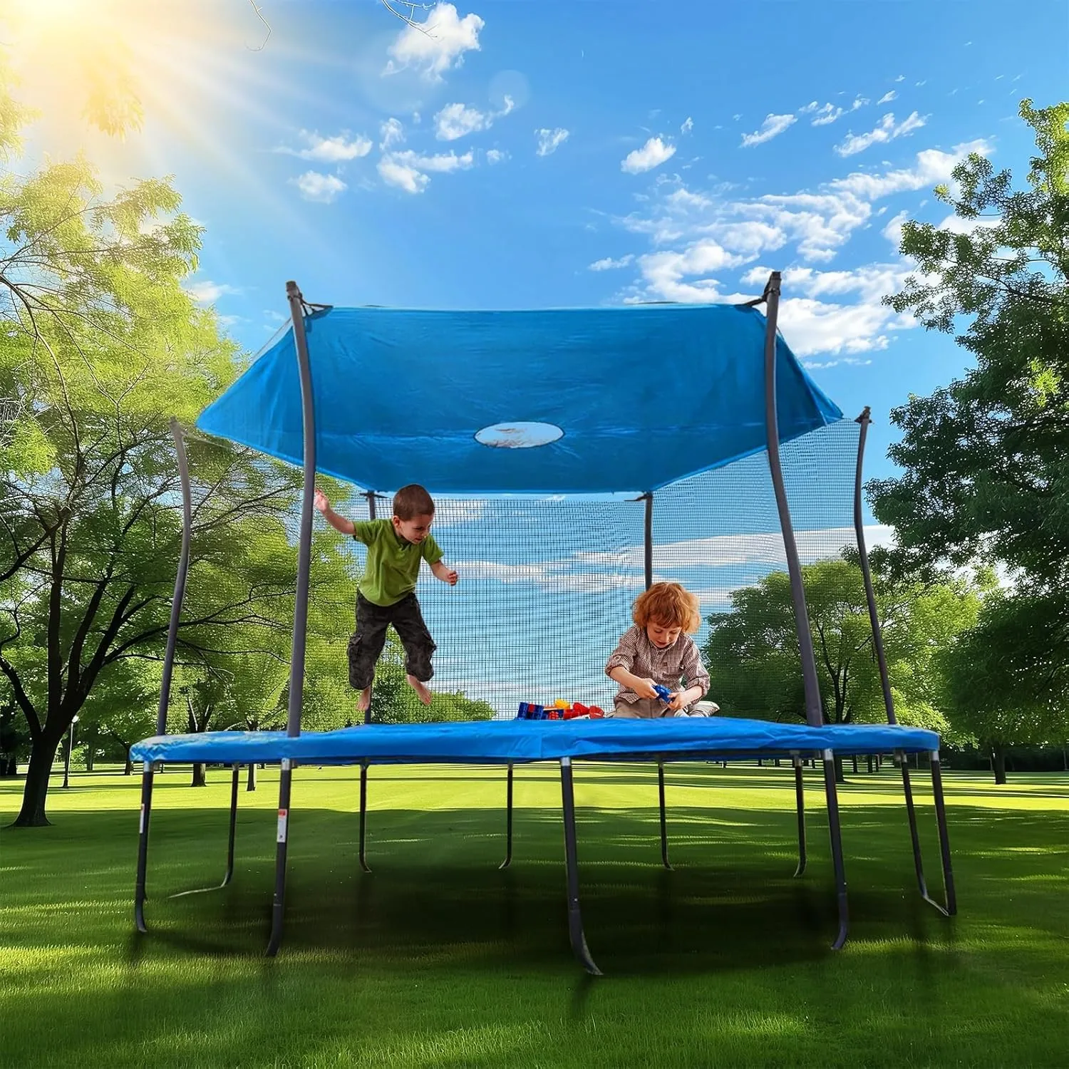 Trampoline Cover, 6/8/10/12/14/16ft Trampoline Canopy, Anti-Uv Waterproof Oxford Trampoline Sunshade Tent Cover Accessories for Outdoor Backyard Playground,14ft/427cm 8poles