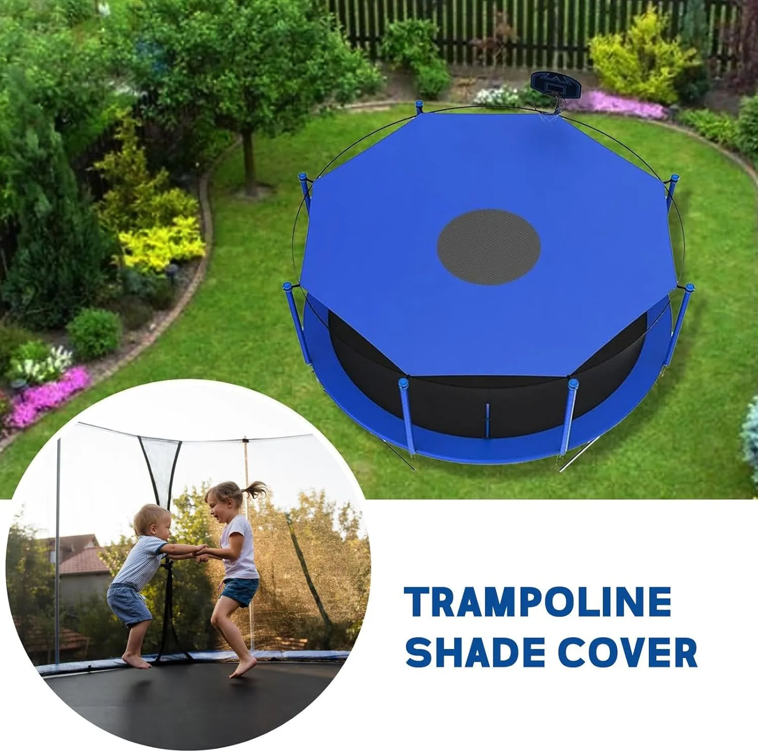 Trampoline Cover, 6/8/10/12/14/16ft Trampoline Canopy, Anti-Uv Waterproof Oxford Trampoline Sunshade Tent Cover Accessories for Outdoor Backyard Playground,14ft/427cm 8poles