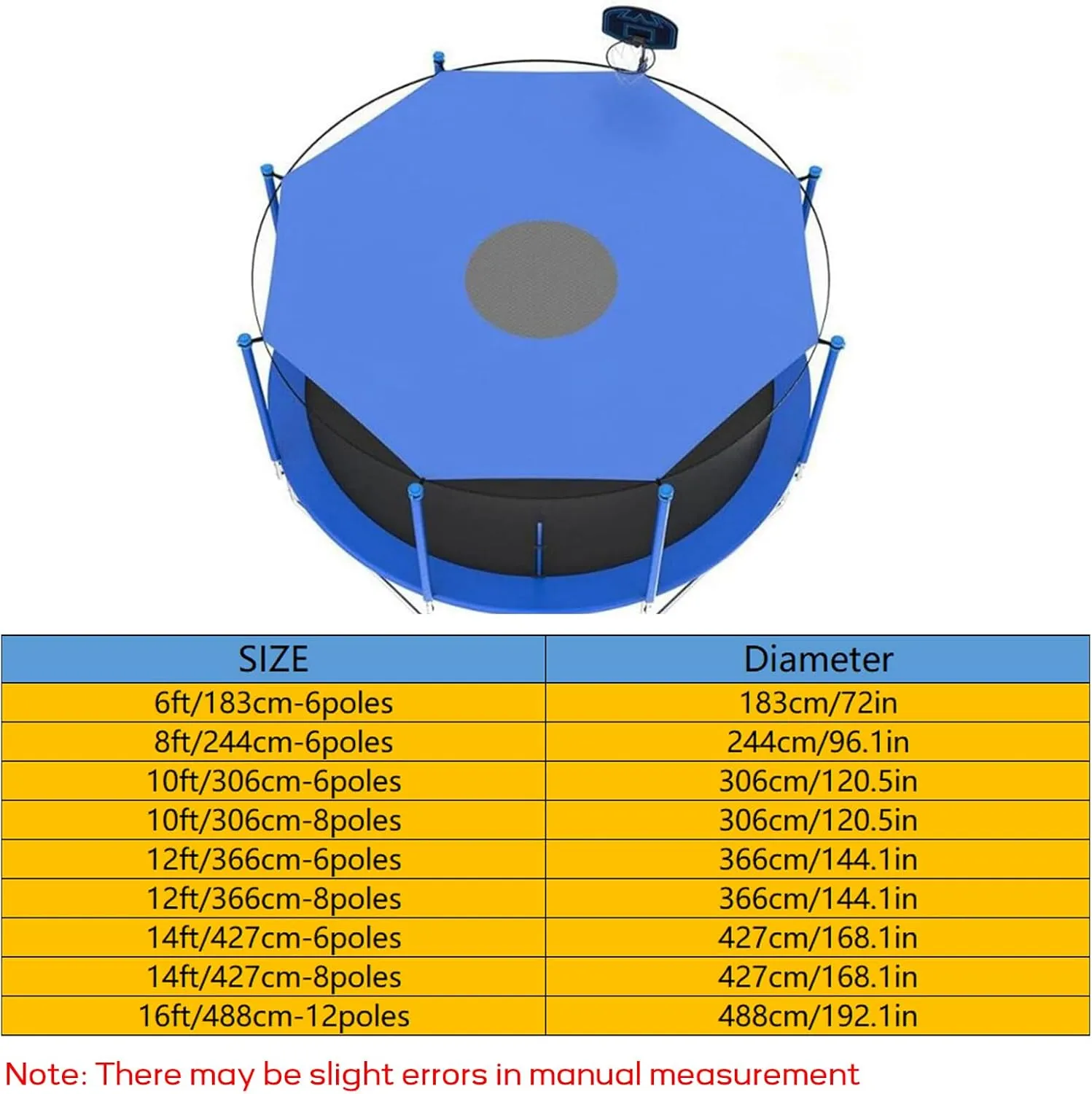 Trampoline Cover, 6/8/10/12/14/16ft Trampoline Canopy, Anti-Uv Waterproof Oxford Trampoline Sunshade Tent Cover Accessories for Outdoor Backyard Playground,14ft/427cm 8poles