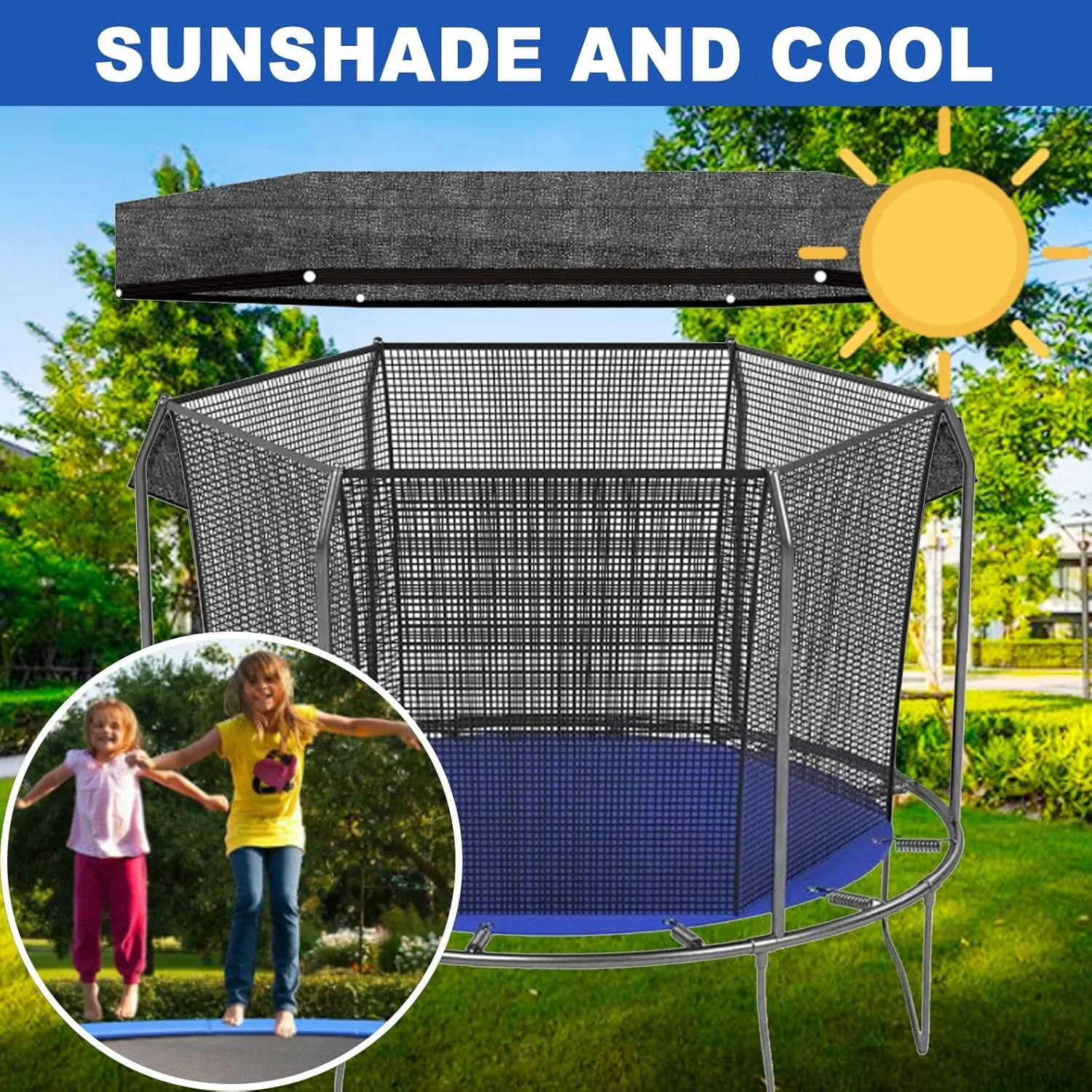 Trampoline Cover, 6ft 8ft 10ft 12ft 14ft Trampoline Shade Cover, Easy to Install Outdoor Sun Protection Block Leaves Only Trampoline Top Cover(14FT-6)