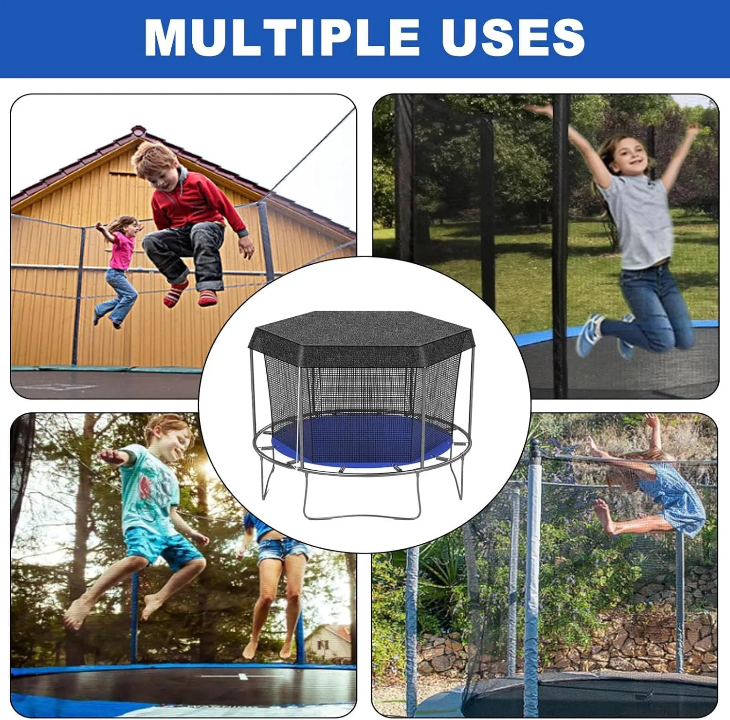 Trampoline Cover, 6ft 8ft 10ft 12ft 14ft Trampoline Shade Cover, Easy to Install Outdoor Sun Protection Block Leaves Only Trampoline Top Cover(14FT-6)