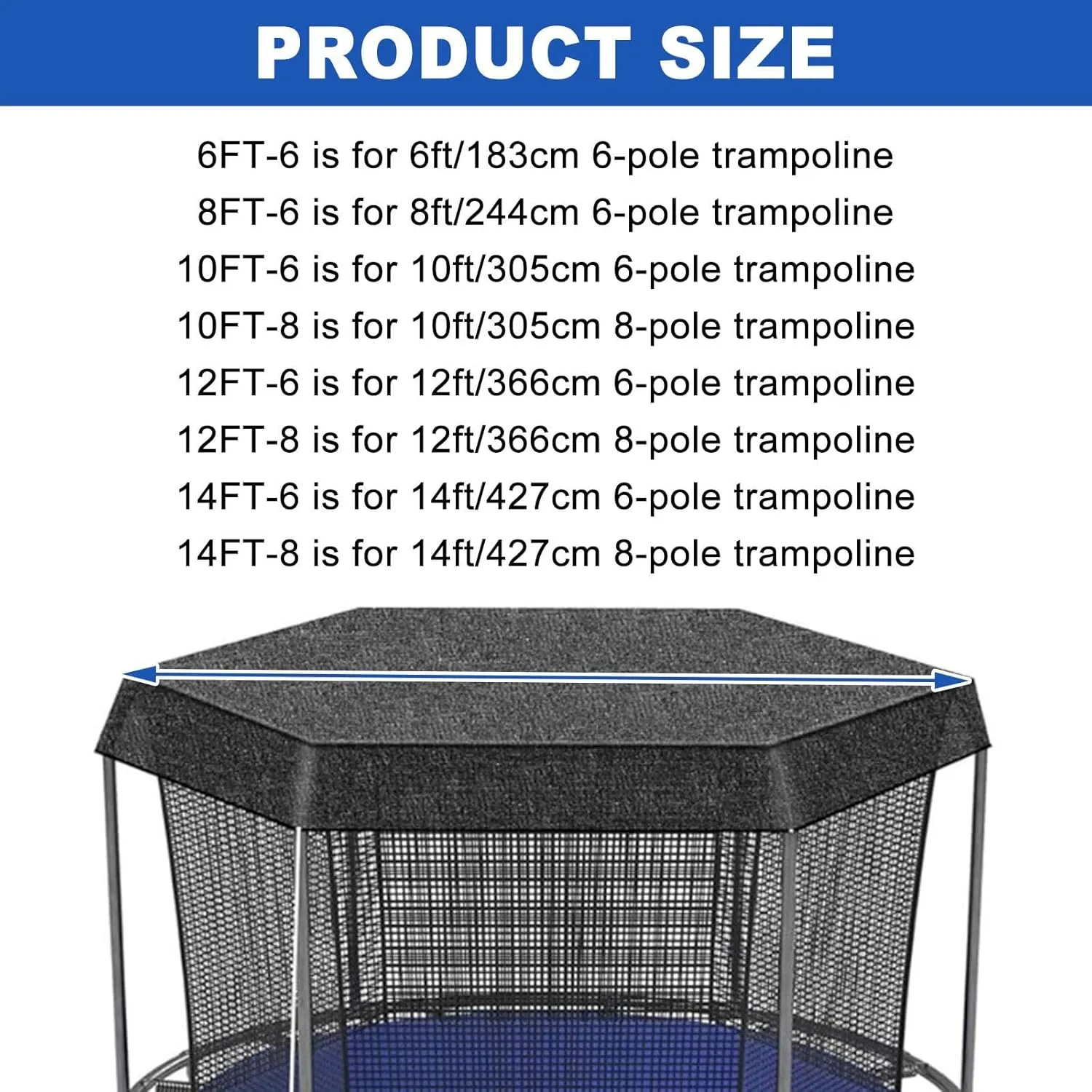 Trampoline Cover, 6ft 8ft 10ft 12ft 14ft Trampoline Shade Cover, Easy to Install Outdoor Sun Protection Block Leaves Only Trampoline Top Cover(14FT-6)