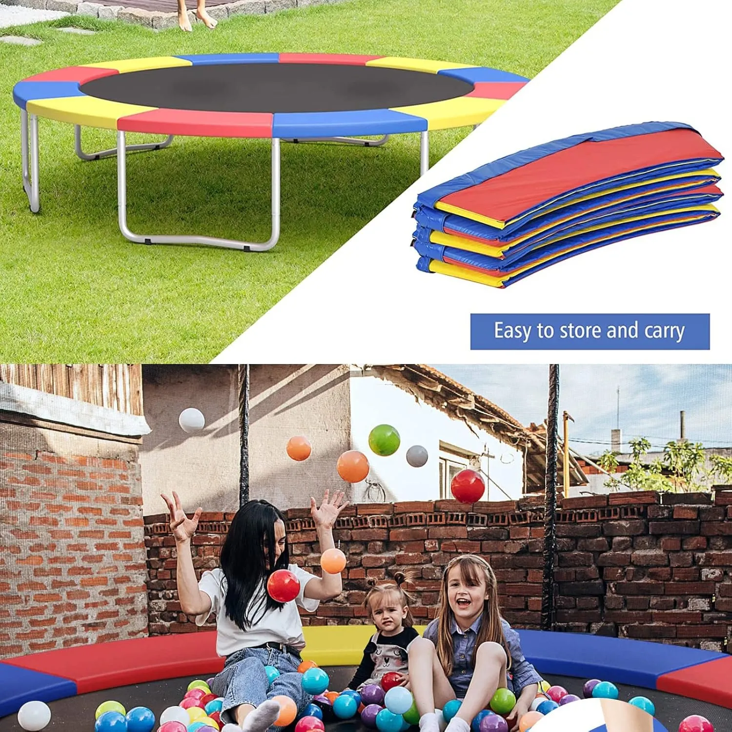 Trampoline Pad Spring Cover, 8/10/12/14/15/16FT Trampoline Replacement Safety Pad, Tear-Resistant Edge Cover Springs Protection Pad