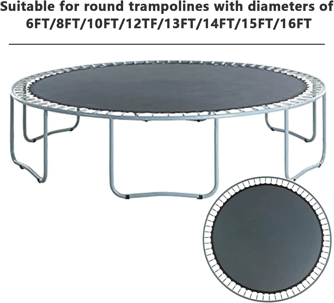 Trampoline Replacement Cover, Trampoline Replacement Jumping Mat, Children's Bounce Bed Accessories PP Mesh Water Resistant and UV Resistant for Round Trampolines