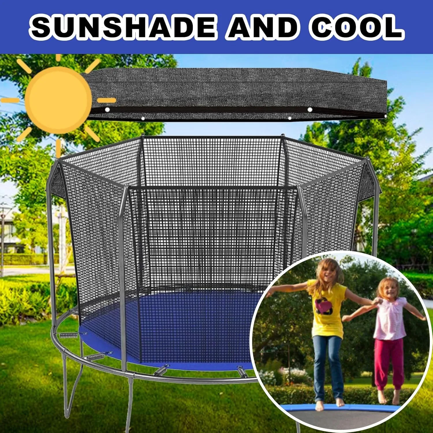 Trampoline Shade Cover, 6ft 8ft 10ft 12ft 14ft Trampoline Cover, Sun Protection Trampoline Tent, Easy to Install Trampoline Top Cover for Outdoor Backyard(10ft-8)