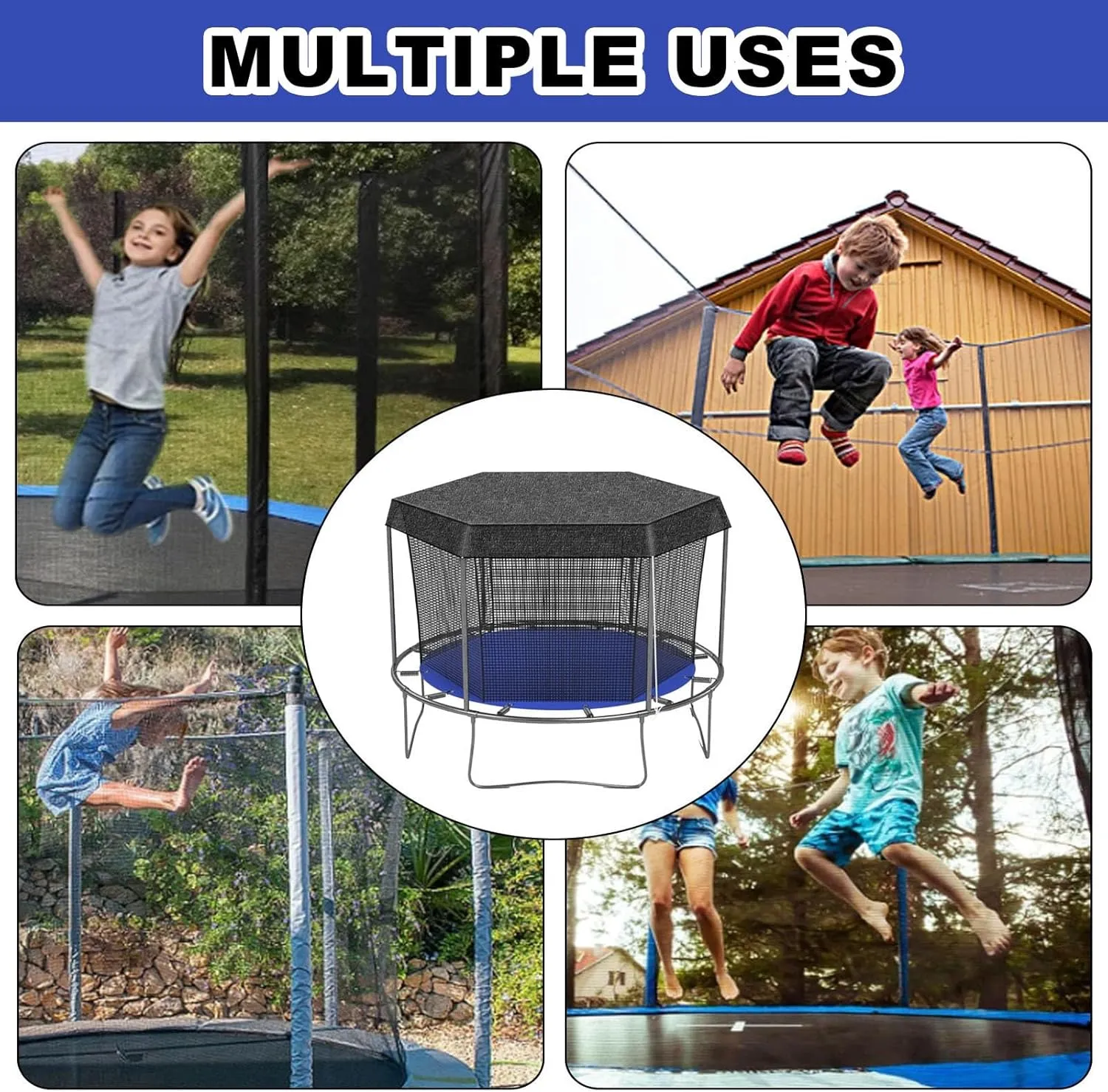 Trampoline Shade Cover, 6ft 8ft 10ft 12ft 14ft Trampoline Cover, Sun Protection Trampoline Tent, Easy to Install Trampoline Top Cover for Outdoor Backyard(10ft-8)