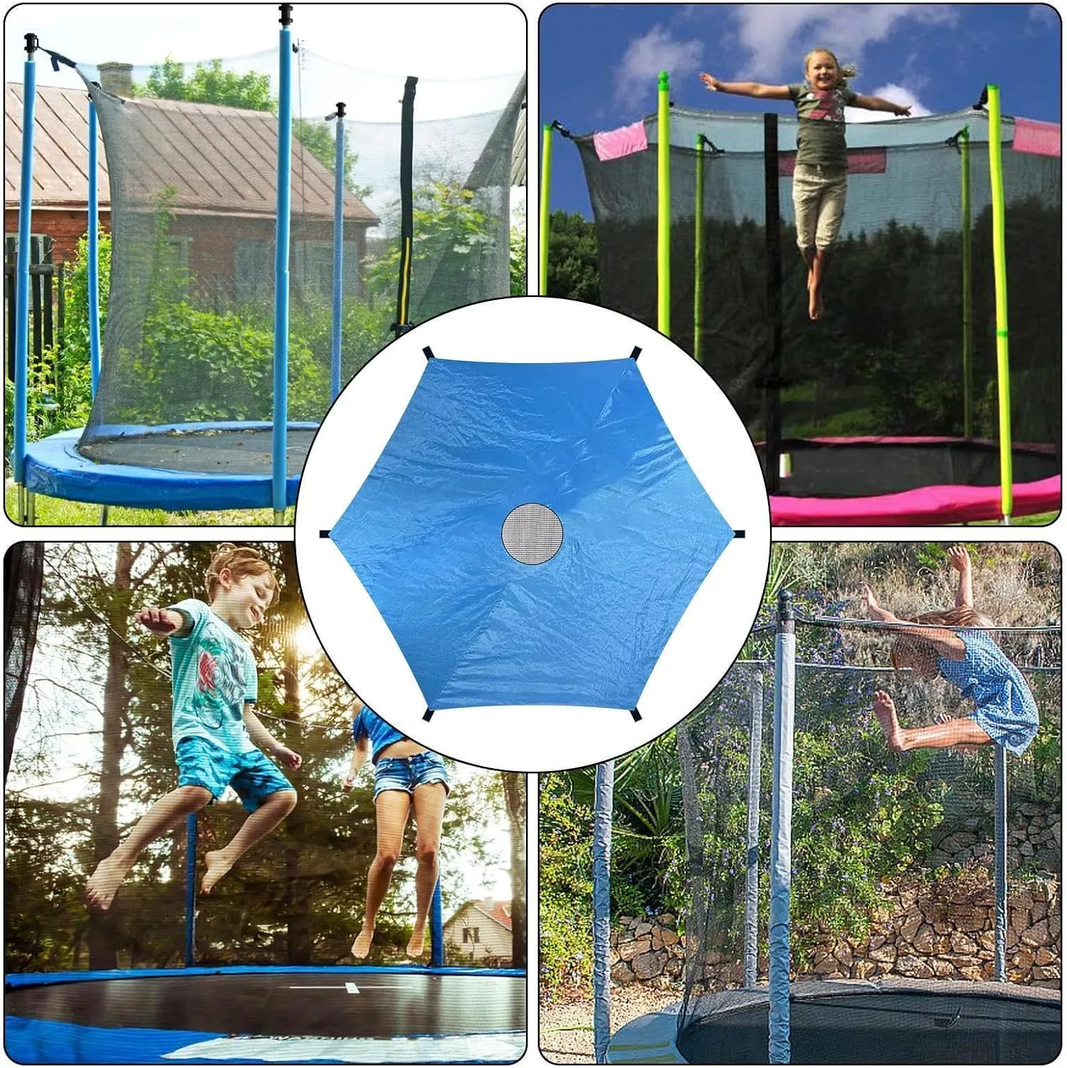 Trampoline Shade Cover, Trampoline Cover Anti-UV Trampoline Sun Shade Cover, 8ft 10ft 12ft 14ft 16ft Trampoline Sun Protection Trampolines Canopy, Waterproof Anti-UV Trampolines Sunshade Accessories