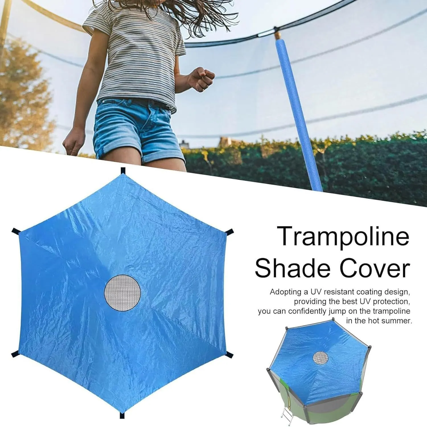 Trampoline Sun Shade Cover, Sun-Protection Trampolines Canopy, Foldable Outdoor Trampoline Shade Cover Anti-UV Trampolines Sunshade Accessories for Outdoor Backyard Playground