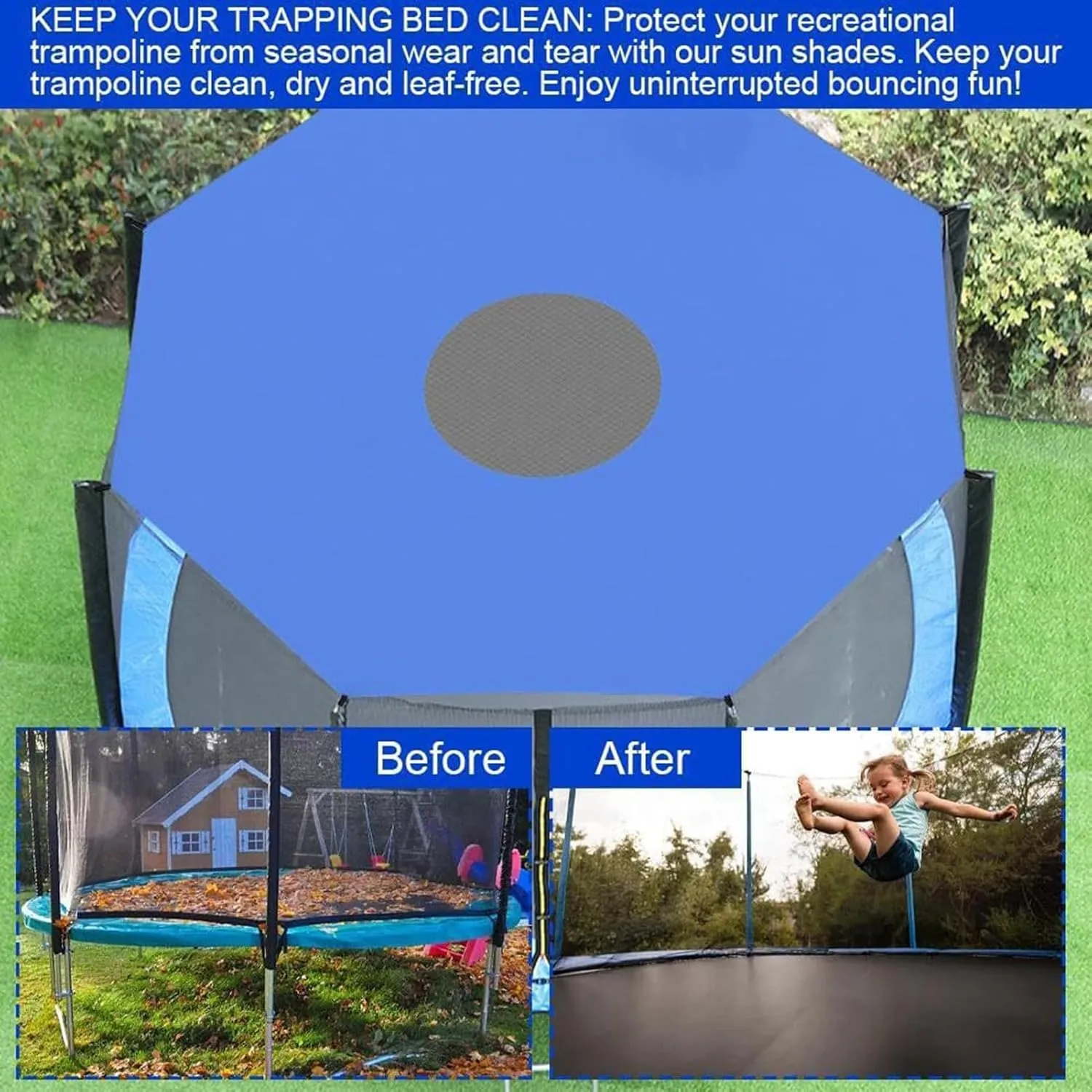 Trampoline Sun Shade Cover, Sun-Protection Trampolines Canopy, Foldable Outdoor Trampoline Shade Cover Anti-UV Trampolines Sunshade Accessories for Outdoor Backyard Playground