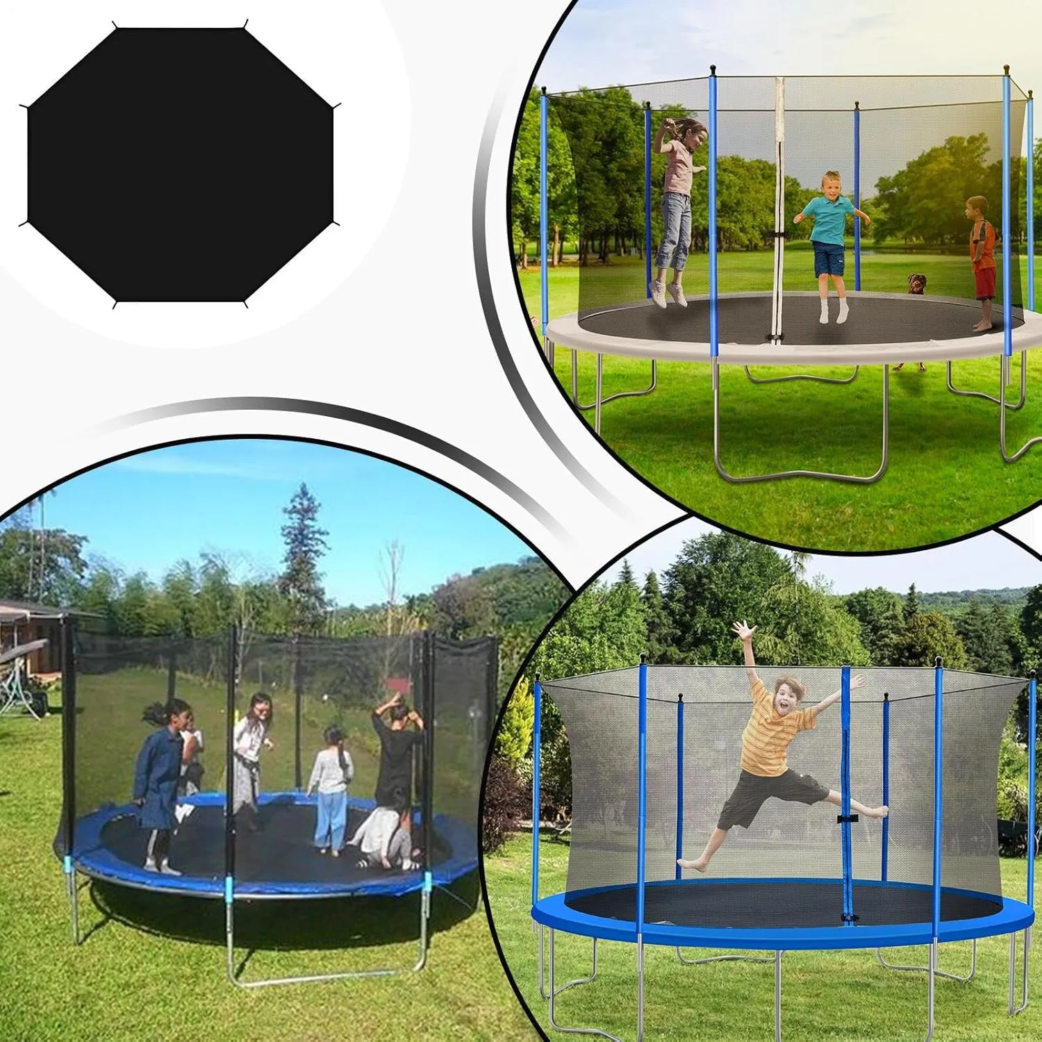 Trampoline Sun Shade Cover, Trampoline Tent Cover Roof Sunshade UV Resistant, Sun-Protection Canopy Nylon Black Tearproof for Outdoor Backyard Playground, Easy to Install