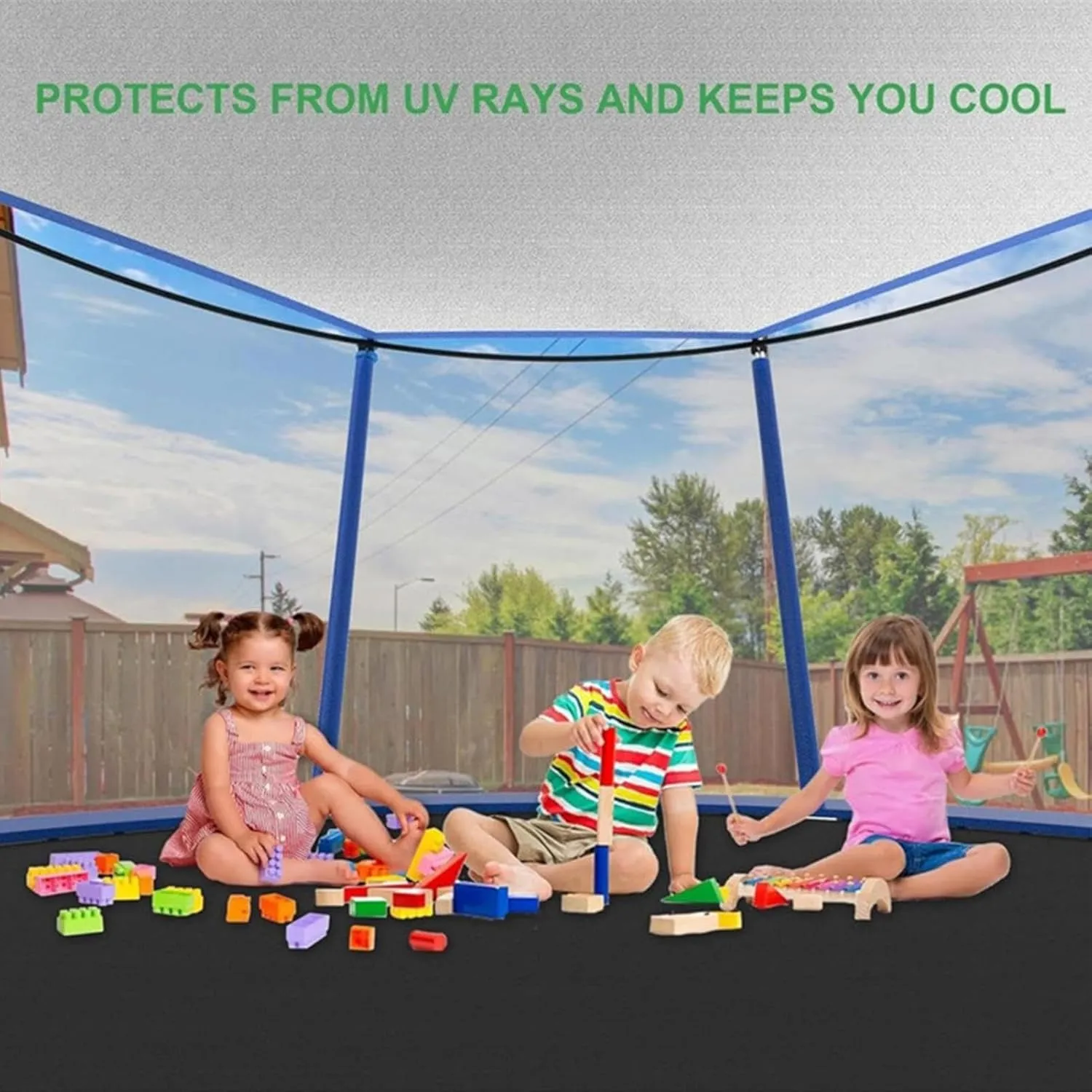 Trampoline Sun Shade Cover, Trampoline Tent Cover Roof Sunshade UV Resistant, Sun-Protection Canopy Nylon Black Tearproof for Outdoor Backyard Playground, Easy to Install