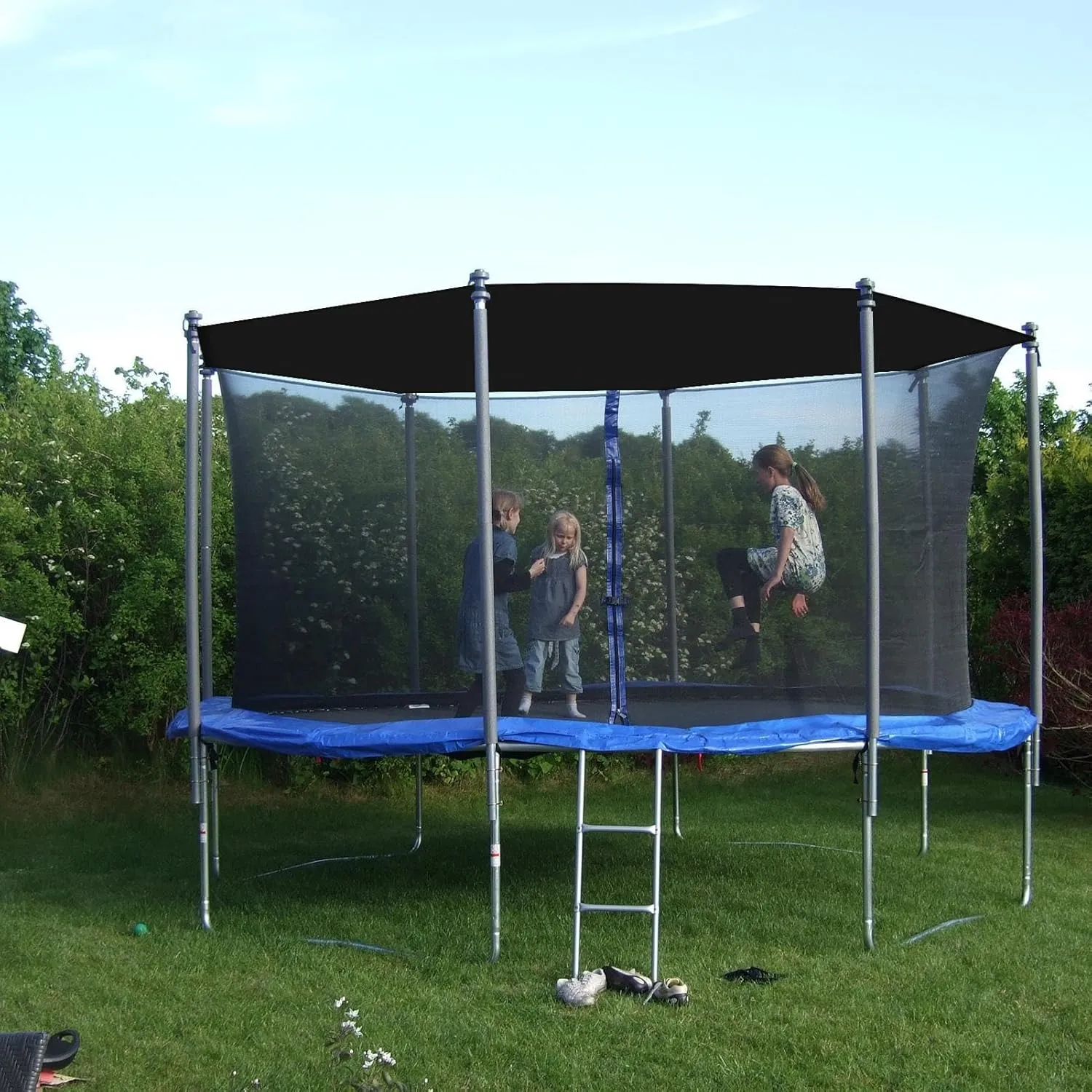 Trampoline Sun Shade Cover, Trampoline Tent Cover Roof Sunshade UV Resistant, Sun-Protection Canopy Nylon Black Tearproof for Outdoor Backyard Playground, Easy to Install