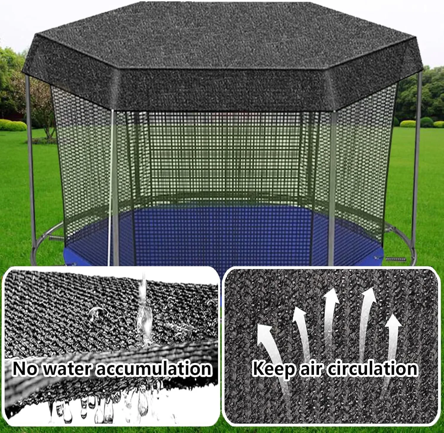 Trampoline Sunshade Cover for 6 Poles Trampolines Canopy, Insulation Sun Protection Shade Net, Easy to Install, Black