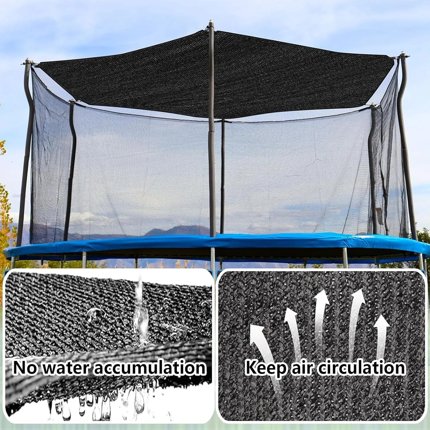 Trampoline Top Shade Cover, Trampoline Sun Protection Net, Outdoor Insulation Breathable Shade Cloth UV & Anti Leaves