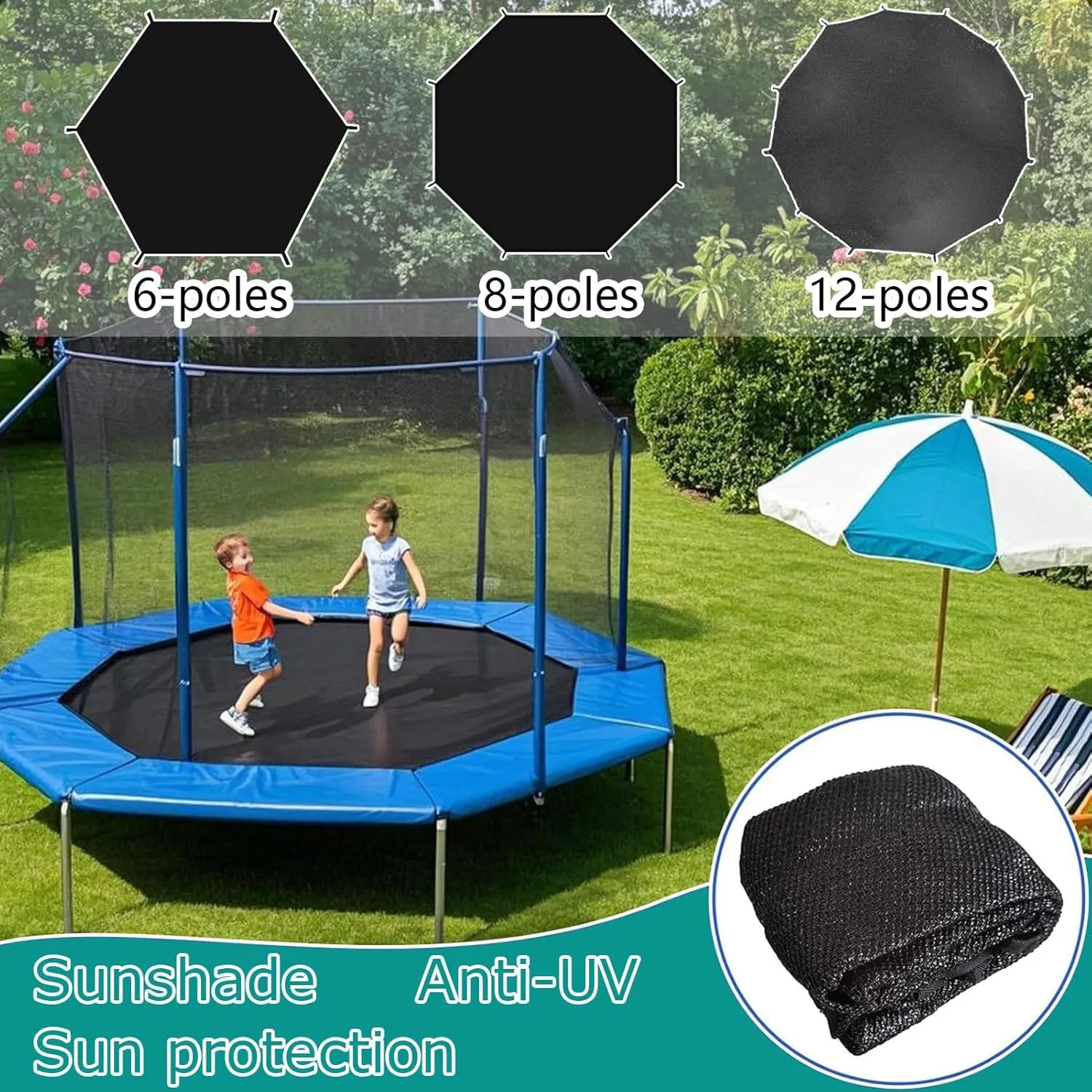 Trampoline Top Shade Cover, Trampoline Sun Protection Net, Outdoor Insulation Breathable Shade Cloth UV & Anti Leaves