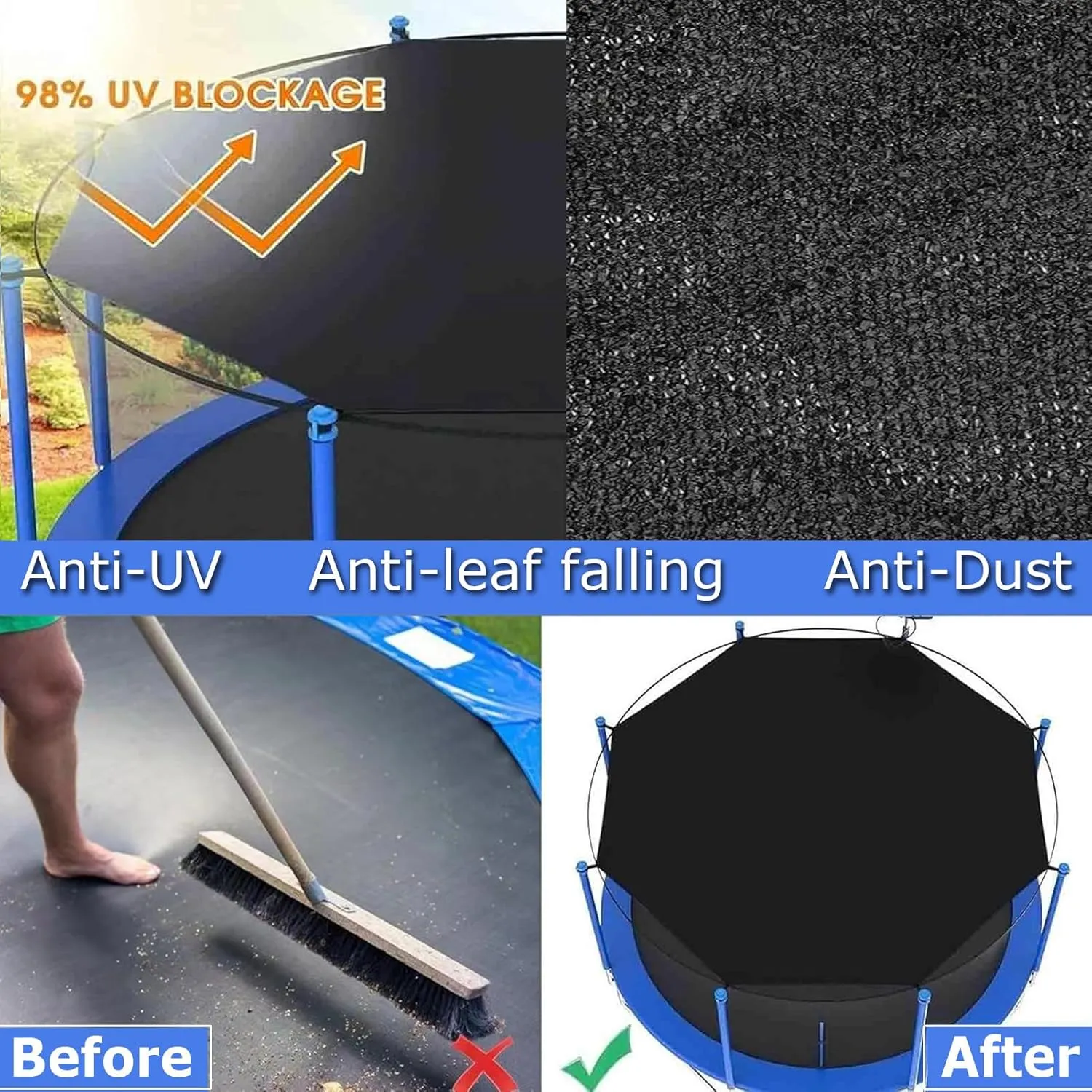 Trampoline Top Shade Cover, Trampoline Sun Protection Net, Outdoor Insulation Breathable Shade Cloth UV & Anti Leaves