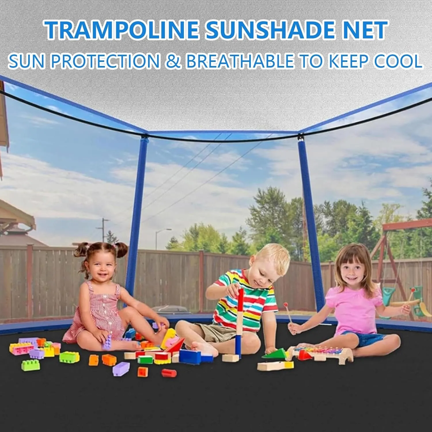 Trampoline Top Shade Cover, Trampoline Sun Protection Net, Outdoor Insulation Breathable Shade Cloth UV & Anti Leaves