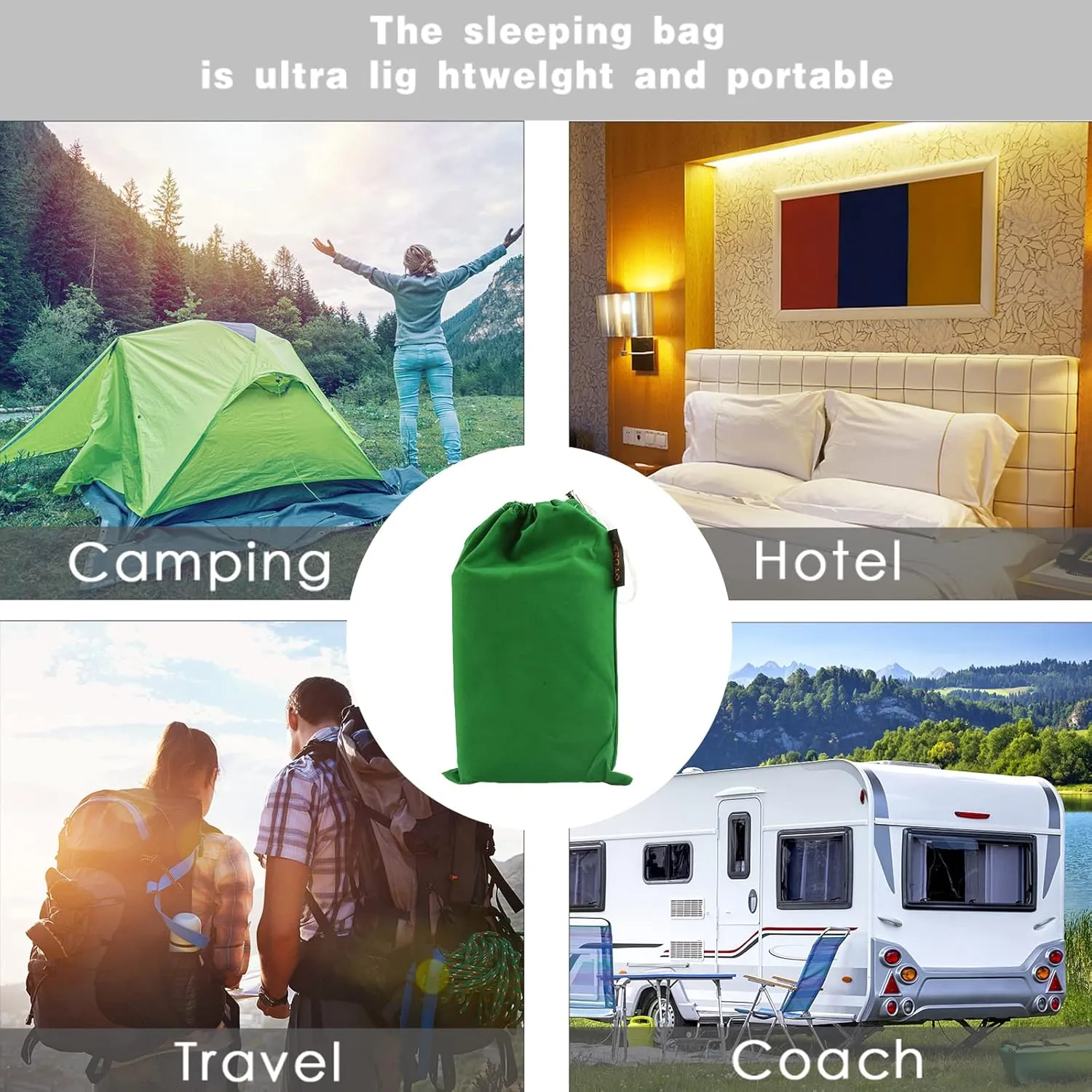 Travel and Camping Sheet Sleeping Bag Liner - Lightweight Compact and Portable Adult Sleeping Bag - Ideal for Traveling,Hostels and Camping