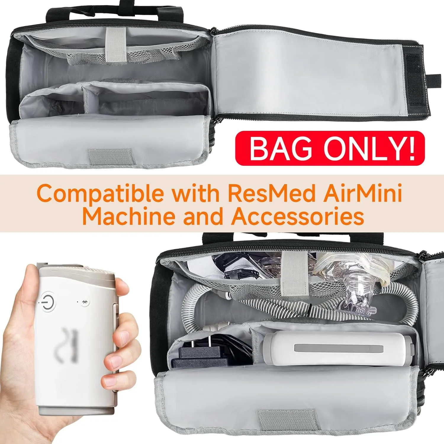Travel Carrying Bag Compatible with ResMed AirMini/Z2 Auto CPAP Machine and Accessories,Portable Storage Organizer Case Fits for CPAP Equipment and Supplies(Bag Only)