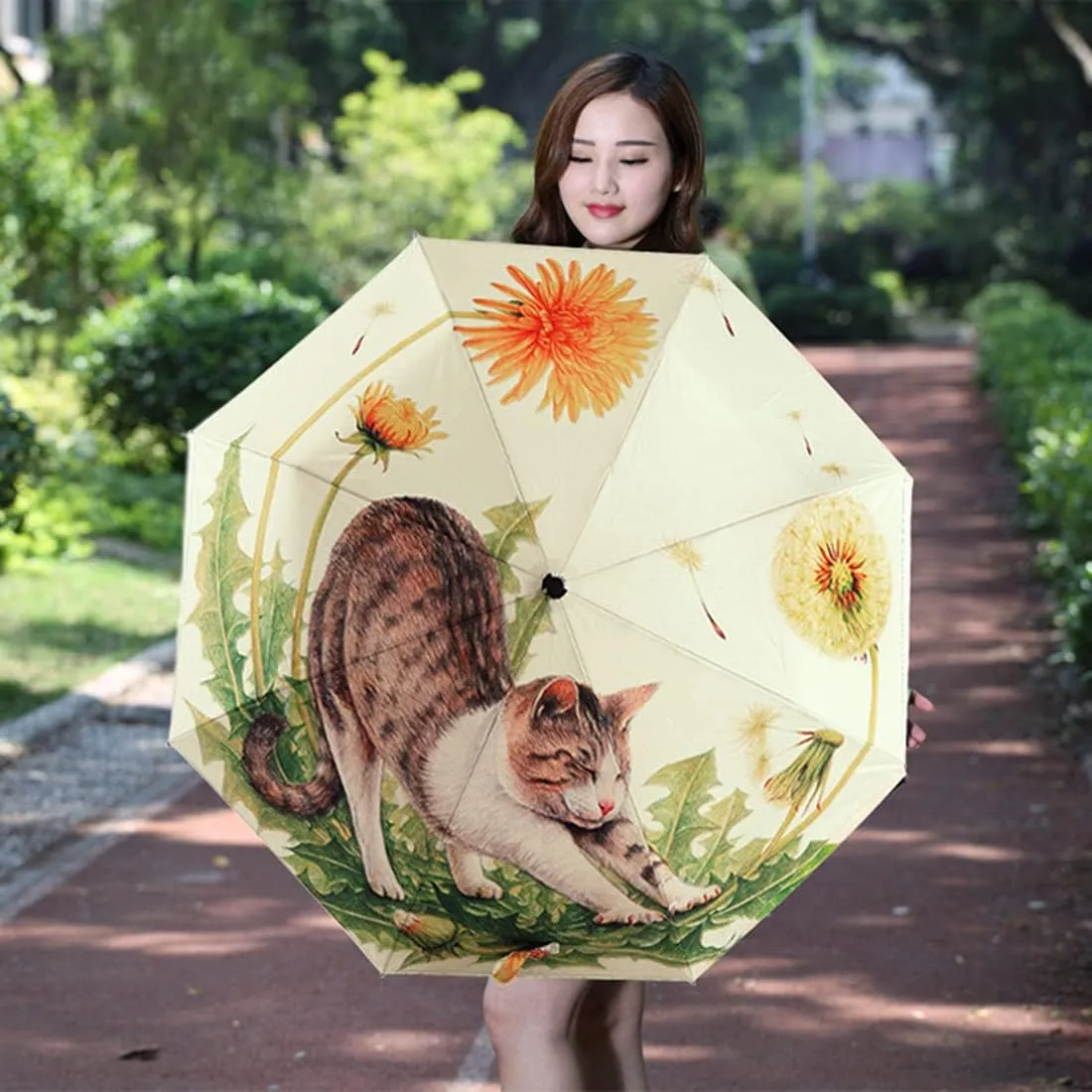Travel Compact Art Umbrella Foldable Windproof UV Protection Sun Rain Umbrella for Women