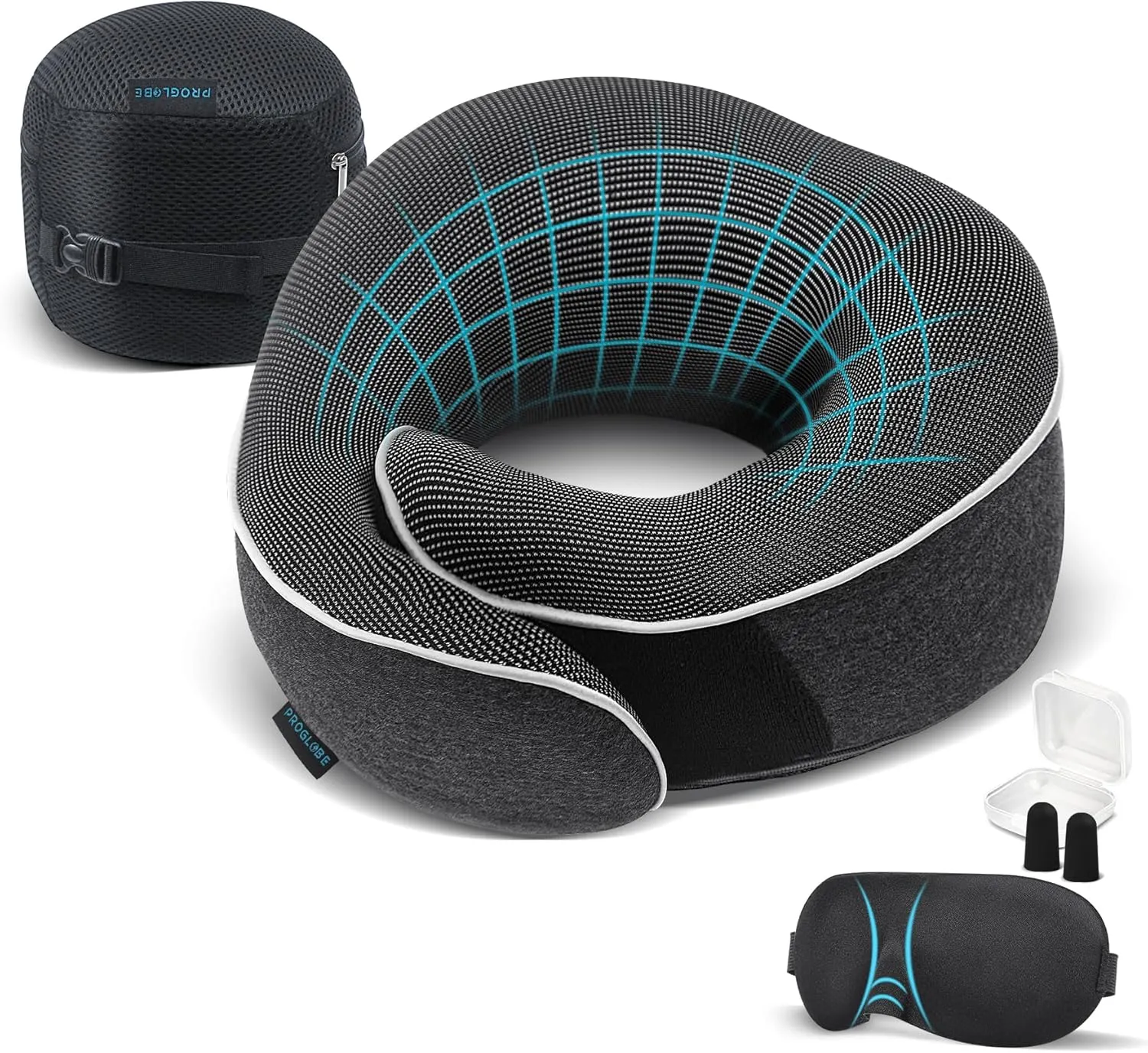 Travel Pillow 100% Pure Memory Foam Neck Pillow, Pillows for Sleeping, Car and Airplane Travel Essentials, Travel Kit with 3D Contoured Eye Masks, Earplugs and Luxury Mesh Bag (Dark Grey)