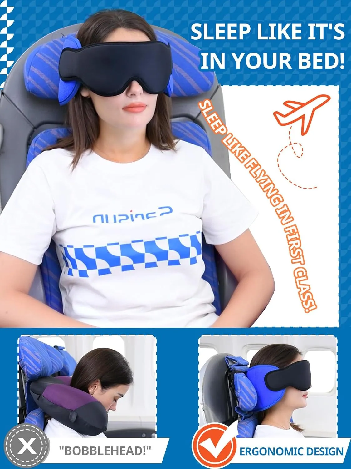 Travel Pillow for Airplanes, Airplane Pillow for Long Flight, Neck Pillow with Eye Mask for Sleeping, Portable Travel Pillow for Car, Road Trip Car Headrest, FSA HSA Eligible Approved, Grey
