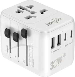 Travel Power Adapter with AC Outlets and 5 USB Ports (Dual USB-A,2 USB-C/15W,1 USB-C/PD30W), International Plug Adapter for US, UK, Aus, Canada, Europe,Japan