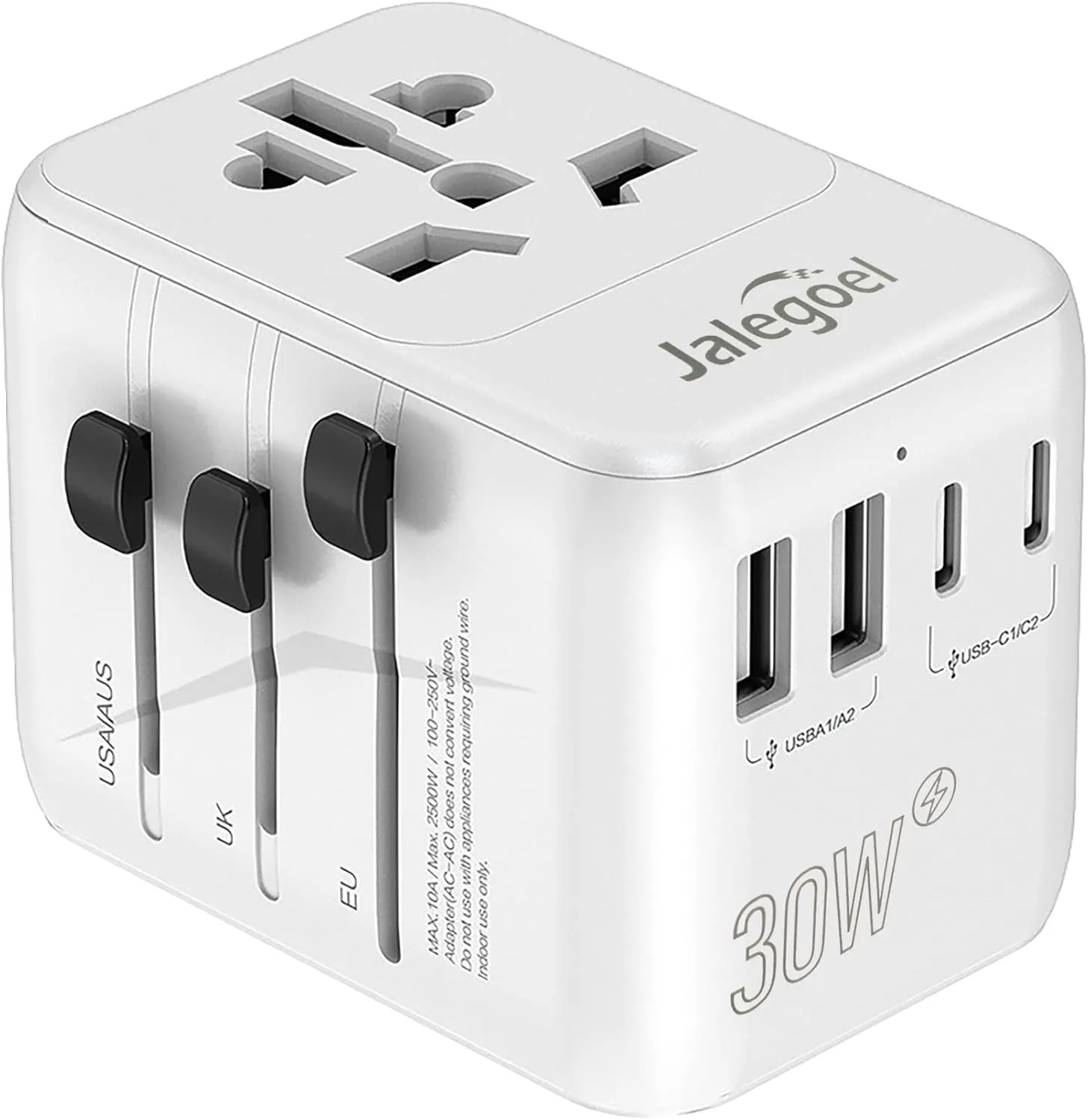 Travel Power Adapter with AC Outlets and 5 USB Ports (Dual USB-A,2 USB-C/15W,1 USB-C/PD30W), International Plug Adapter for US, UK, Aus, Canada, Europe,Japan