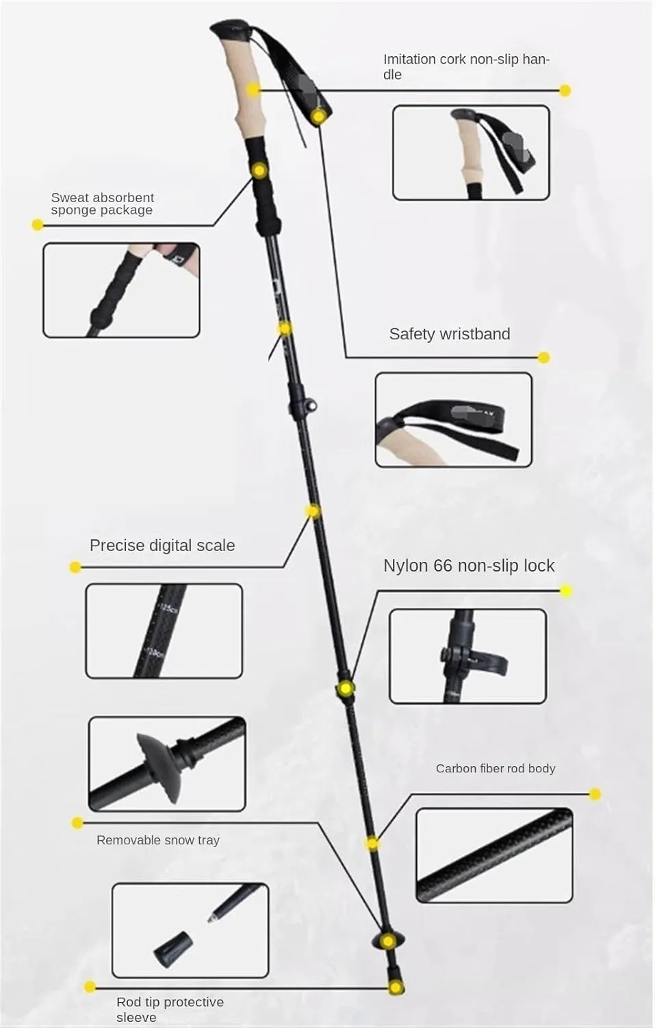 Travel Trekking Pole Hiking Walking Sticks Carbon Fiber Trekking Pole Camping Walking Pole Telescopic Outdoor Activities