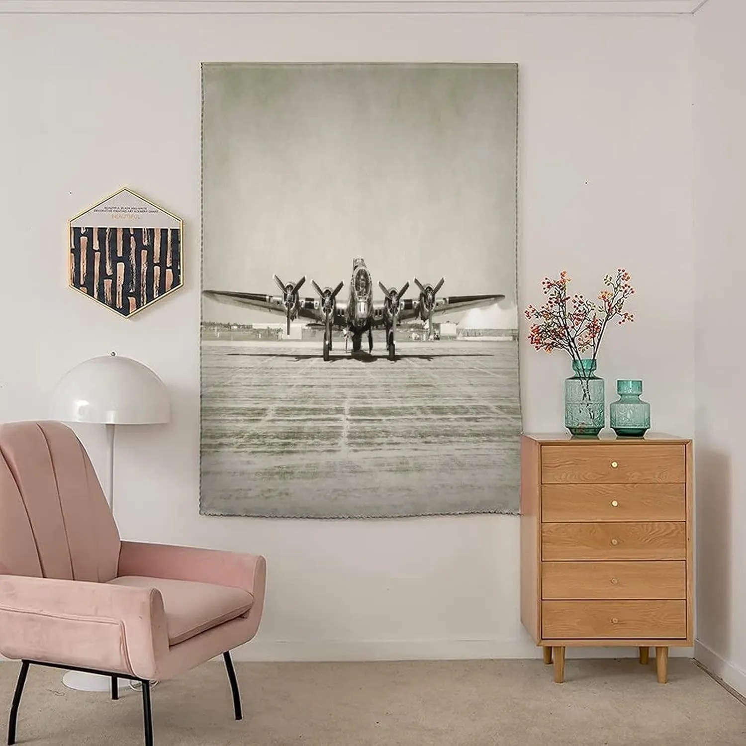 Travel Windows Blackout Curtain, Airplane Decor Curtain Shades, World War II Era Heavy Bomber Old Photo Print Adjustable Temporary Blackout Shades,26W x40L Inch, for Kitchen Bathroom Living Room