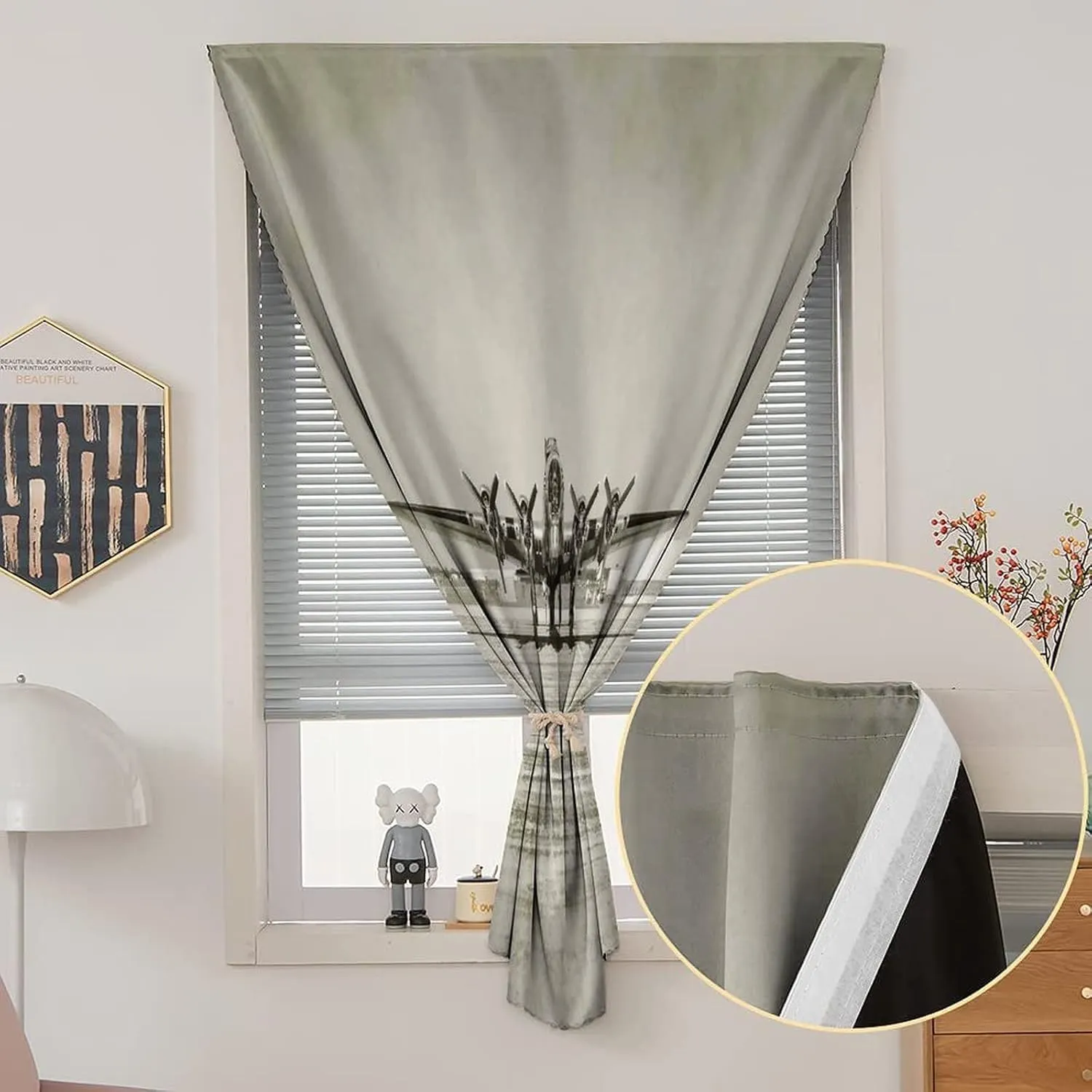 Travel Windows Blackout Curtain, Airplane Decor Curtain Shades, World War II Era Heavy Bomber Old Photo Print Adjustable Temporary Blackout Shades,26W x40L Inch, for Kitchen Bathroom Living Room