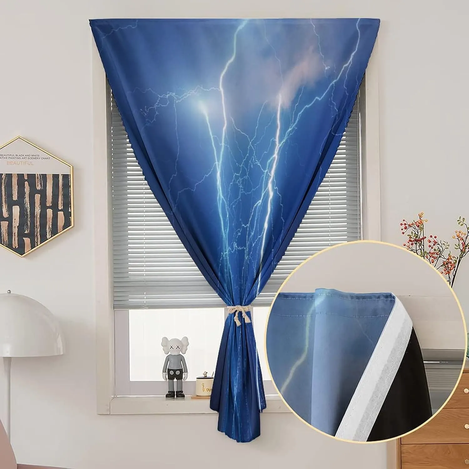 Travel Windows Blackout Curtain, Clouds Curtain Shades, Heavy Clouds Bringing Thunder Lightnings and Storm Print Adjustable Temporary Blackout Shades,47W x54L Inch, for Bathroom Living Room Bedroom