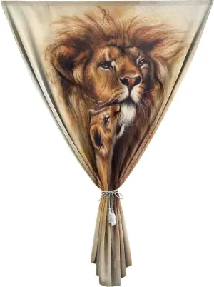 Travel Windows Blackout Curtain, Lion Decor Curtain Shades, Painting of Lion and Her Baby Cub Snuggle Safary Theme Print Adjustable Temporary Blackout Shades,24W x40L Inches, for Children Kids Bedroom