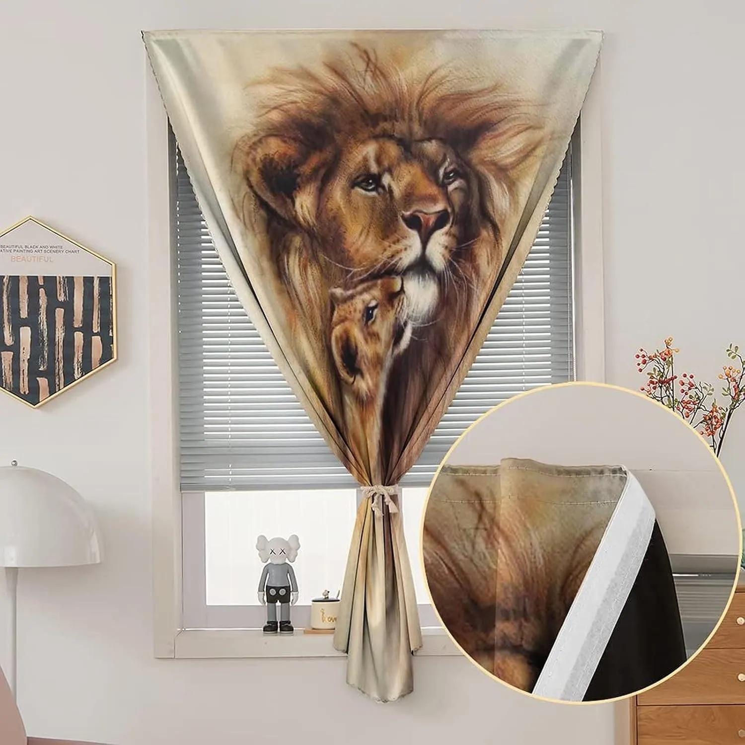 Travel Windows Blackout Curtain, Lion Decor Curtain Shades, Painting of Lion and Her Baby Cub Snuggle Safary Theme Print Adjustable Temporary Blackout Shades,24W x40L Inches, for Children Kids Bedroom