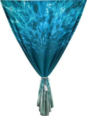 Travel Windows Blackout Curtain, Ocean Curtain Shades, Gravelly Bottom Wavy Surface Tropical Seascape Print Adjustable Temporary Blackout Shades,26W x40L Inch, for Bathroom Living Room Bedroom