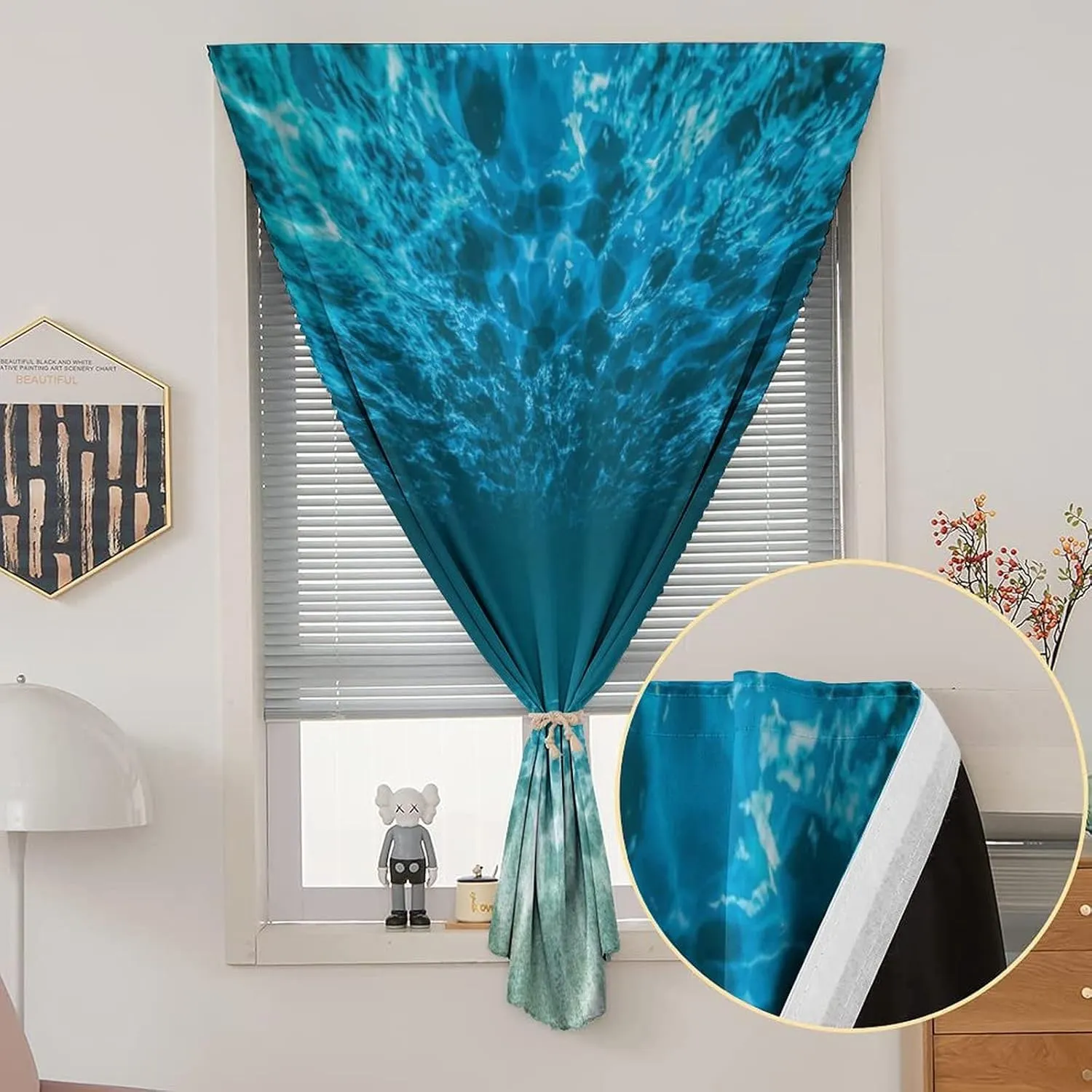 Travel Windows Blackout Curtain, Ocean Curtain Shades, Gravelly Bottom Wavy Surface Tropical Seascape Print Adjustable Temporary Blackout Shades,26W x40L Inch, for Bathroom Living Room Bedroom
