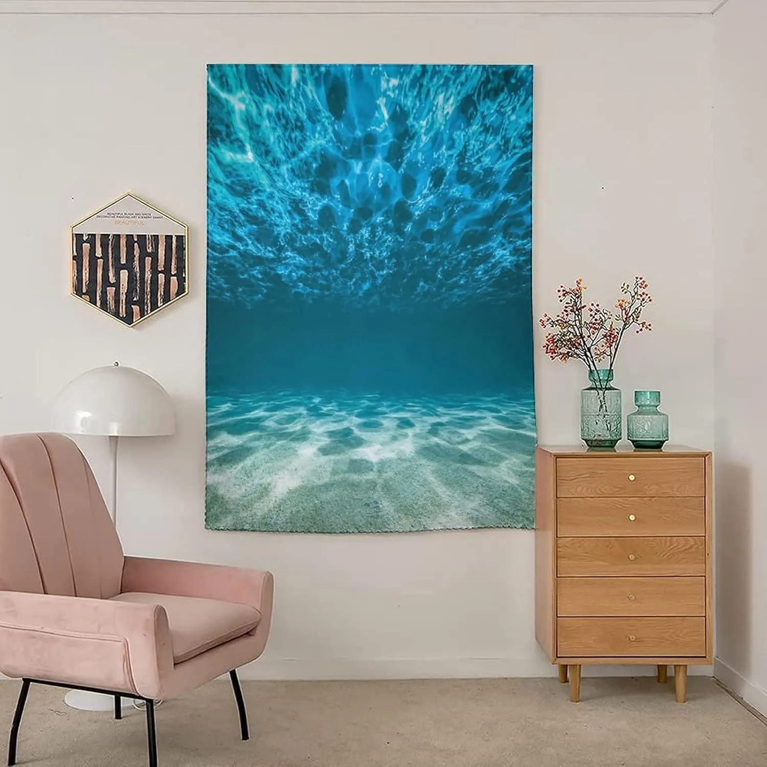 Travel Windows Blackout Curtain, Ocean Curtain Shades, Gravelly Bottom Wavy Surface Tropical Seascape Print Adjustable Temporary Blackout Shades,26W x40L Inch, for Bathroom Living Room Bedroom