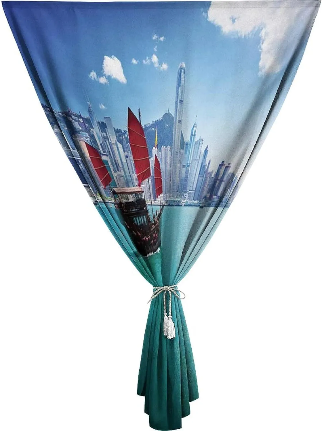 Travel Windows Blackout Curtain, Ocean Curtain Shades, Hong Kong Harbour Small Traditional Junk Boat Print Adjustable Temporary Blackout Shades,24W x40L Inches, for Kitchen Bathroom Living Room