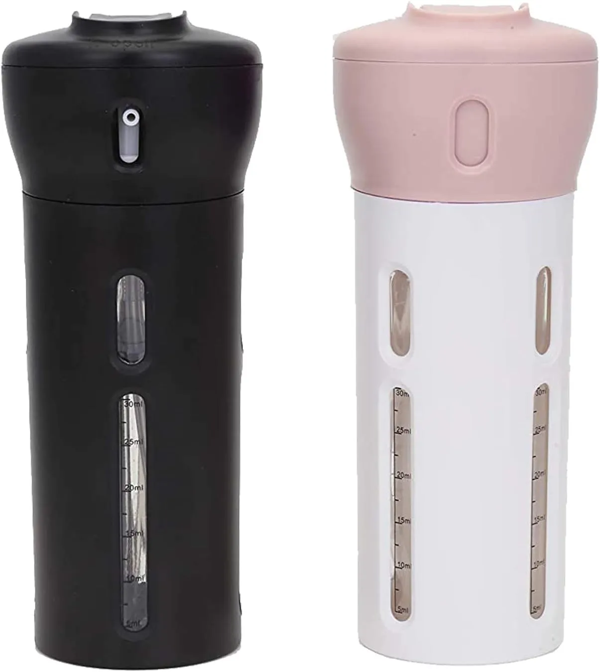 Travigo 4-in-1 Travel Bottle Dispenser, TSA Approved,Includes Four Empty Reusable 1.4 oz. (40 mL) Cosmetic Toiletry Containers for Sanitizer, Soap, Lotions, Skincare, Makeup Products (Black Pink)