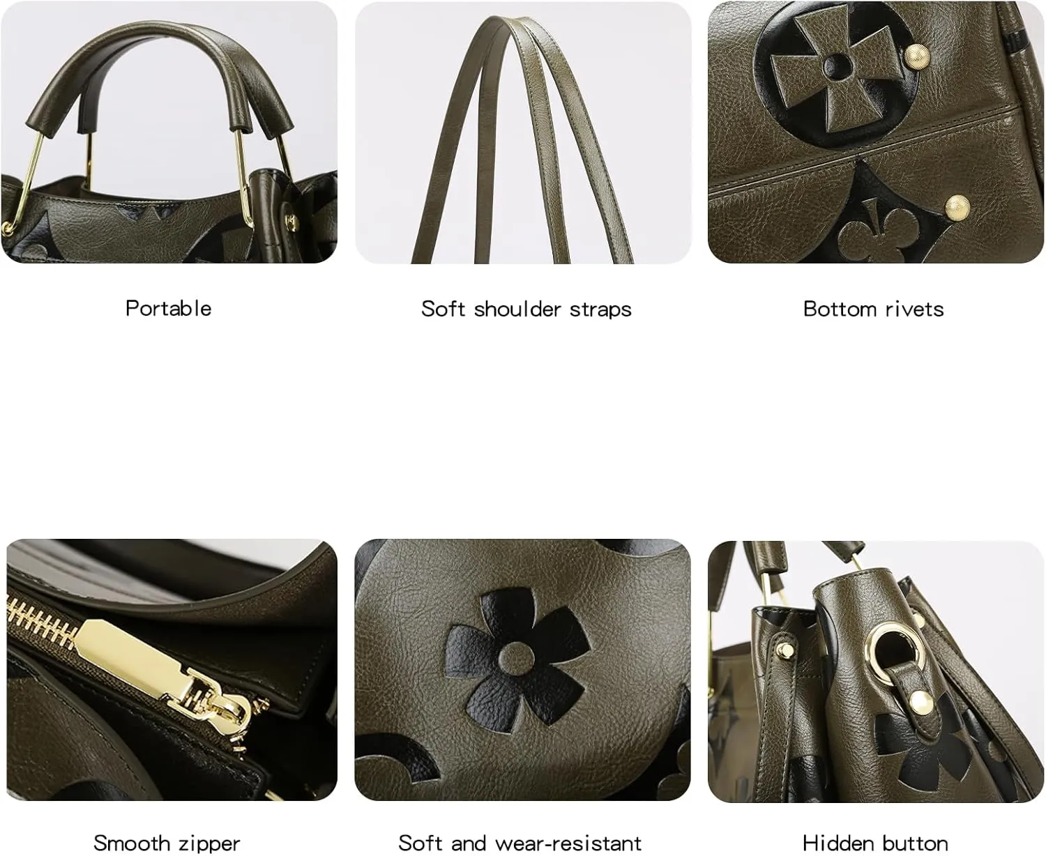 Travistar Floral Handbags Purses Women - Embossed Leather Top Handle Handbag Set Large Shoulder Bag Ladies Bucket Hobo Tote