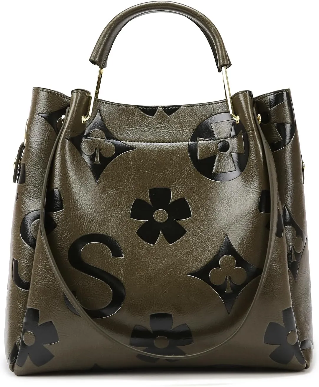 Travistar Floral Handbags Purses Women - Embossed Leather Top Handle Handbag Set Large Shoulder Bag Ladies Bucket Hobo Tote