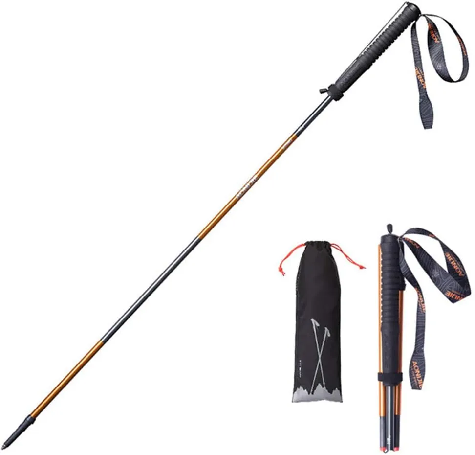 Trekking Hiking Poles - 2pc Pack Collapsible Folding Walking Sticks, Strong Lightweight Aluminum 7075 Carbon Fiber, with Extended EVA Grips, Ultralight for Backpacking Camping (A)