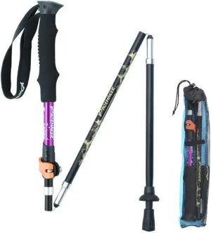 Trekking Poles Folding Telescopic Aluminum Hiking Pole Walking Sticks Ultralight with Antishock and Quick Lock System for Camping Mountaining Backpacking Trekking (Purple)