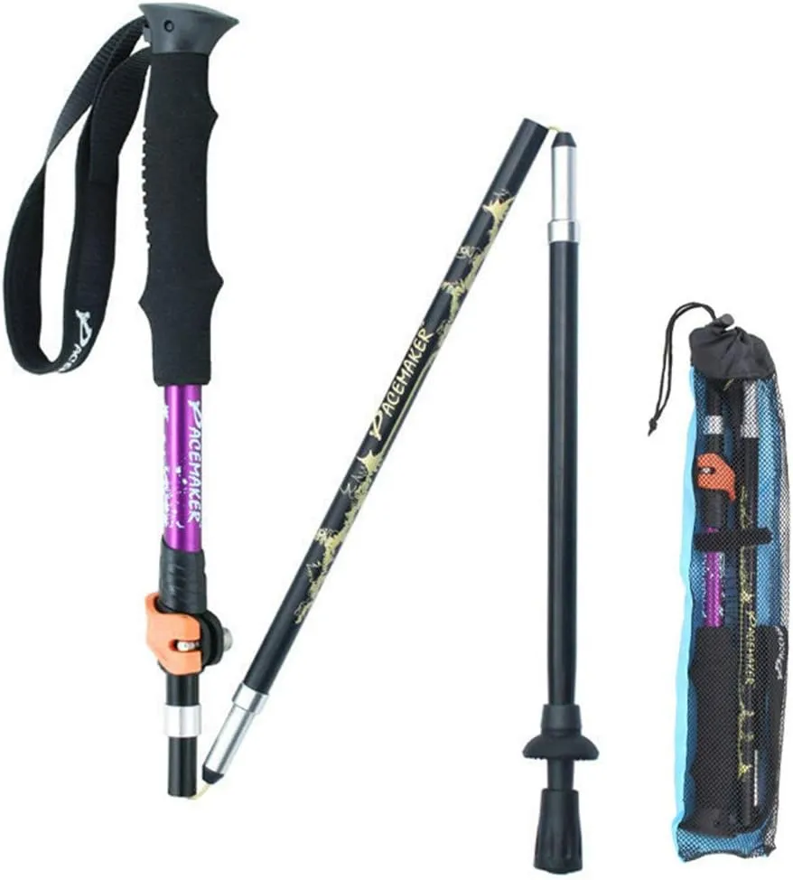 Trekking Poles Folding Telescopic Aluminum Hiking Pole Walking Sticks Ultralight with Antishock and Quick Lock System for Camping Mountaining Backpacking Trekking (Purple)